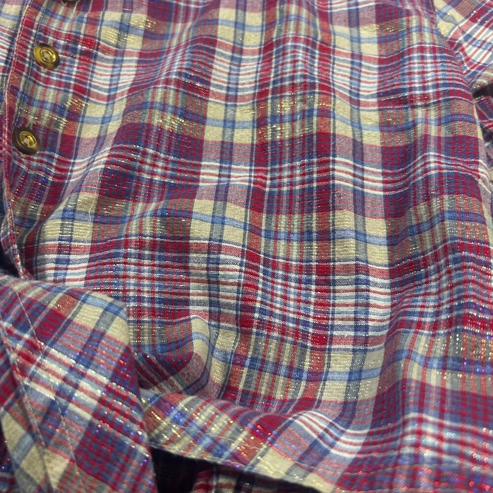 Vintage LizWear Metallic Plaid Button-Up Tie Front Shirt  Sz. M - Western Crop‎ - Picture 3 of 10